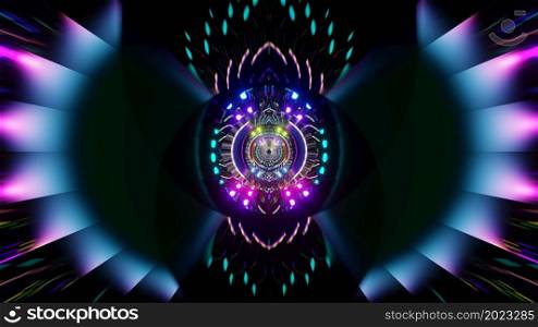 3D Render. Abstract futuristic geometric shapes background. Beautiful Relaxing Stylish Trippy Psychedelic VJ Loop. Modern background, kaleidoscopic. 3D Render. Abstract futuristic geometric shapes background