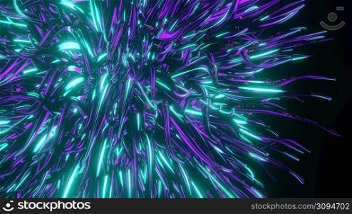 3D Render. Abstract futuristic geometric shapes background. Beautiful Relaxing Stylish Trippy Psychedelic VJ Loop. Modern background, screensaver. 3D Render. Abstract futuristic geometric background from wavy lines
