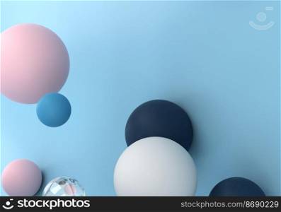 3d render, abstract geometric background, multicolored balls, balloons, primitive shapes, minimalistic design.