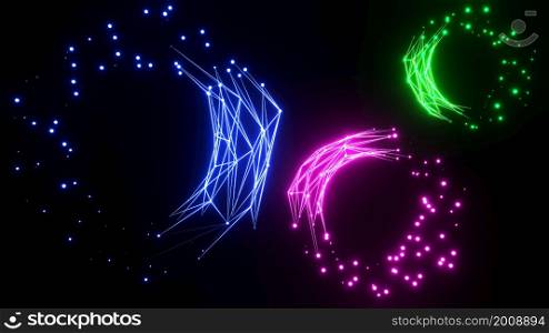 3d render. Abstract geometric background with lines, glow. Tunnel texture futuristic digital data transfer. Futuristic technology background with glitter particle motion in a cyber space. Abstract geometric background with lines, glow. Tunnel texture futuristic digital data transfer