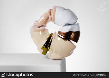 3d render, abstract geometric torus shape, cracked surface with hole. Split object isolated on white background. Minimal design. 3d render, abstract geometric torus shape, cracked surface with hole. Split object isolated on white background. Minimal design.