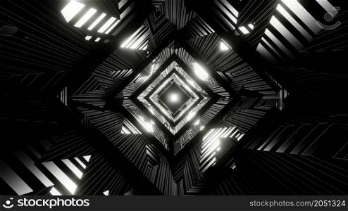3D Render. Abstract interior sci-fi spaceship corridor with grey neon glowing tube lights reflections. Futuristic design spaceship interior in grey background. 3D Render. animation. Abstract Futuristic design interior sci-fi spaceship corridor