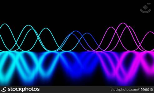 3d render. Abstract neon background sound waves glowing in ultraviolet spectrum. Sound wave element. Abstract digital equalizer.. 3d render. Abstract neon background sound waves glowing in ultraviolet spectrum. Sound wave element