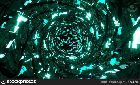 3D Render. Abstract technology big data background concept. Motion of digital data flow. Transferring of big data. Transfer and storage of data sets , block chain, server, hi-speed internet. 3D Render. Abstract futuristic geometric shapes background. Cyberpunk