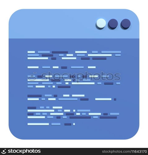 3d render coding icon. Coding screen 3d rendering. Programming with syntax code. 3d render illustration 