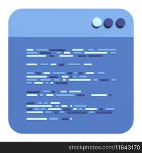 3d render coding icon. Coding screen 3d rendering. Programming with syntax code. 3d render illustration 