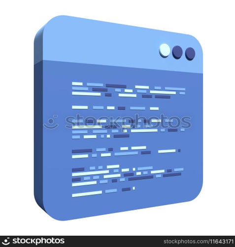 3d render coding icon. Coding screen 3d rendering. Programming with syntax code. 3d render illustration 