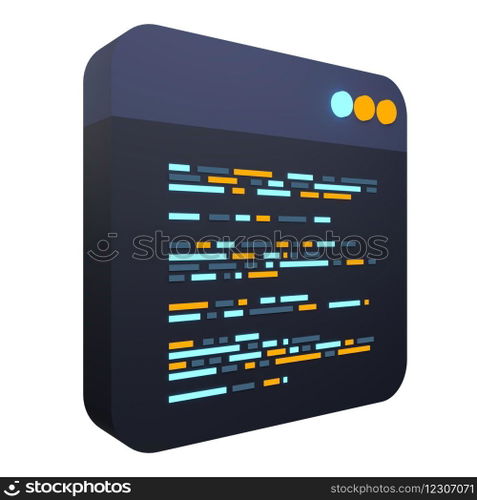 3d render coding icon. Coding screen 3d rendering. Programming with syntax code. 3d render illustration 