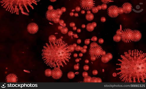 3d render Coronavirus  COVID-19 , Virus of flu or microorganism. Rapid multiplication of bacteria Infection. Red color background.