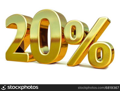 3d render: Gold 20 Percent Off Discount Sign, Sale Banner Template, Special Offer 20% Off Discount Tag, Twenty Percentages Up Sticker, Gold Sale Symbol, Gold Sticker, Banner, Advertising, Gold Sale 20%