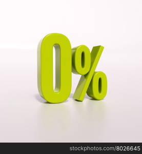 3d render: green 0 percent, percentage sign on white, 0%