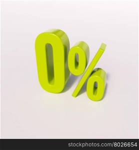 3d render: green 0 percent, percentage sign on white, 0%