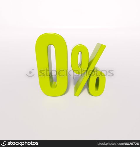 3d render: green 0 percent, percentage sign on white, 0%