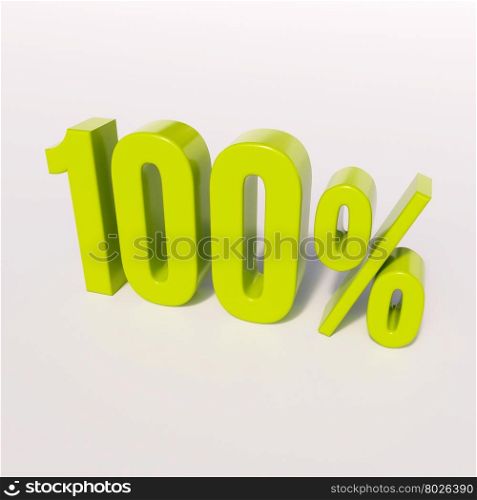 3d render: green 100 percent, percentage discount sign on white, 100%