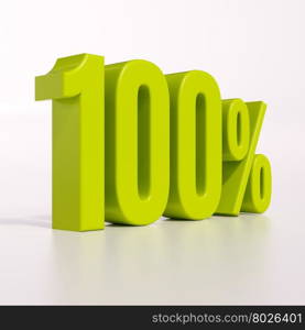 3d render: green 100 percent, percentage discount sign on white, 100%