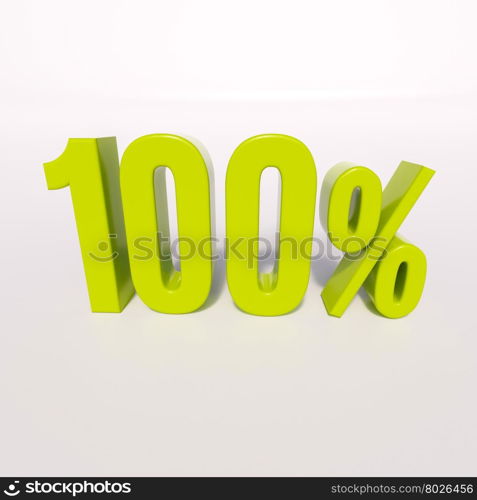 3d render: green 100 percent, percentage discount sign on white, 100%