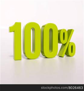 3d render: green 100 percent, percentage discount sign on white, 100%