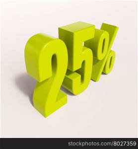 3d render: green 25 percent, percentage discount sign on white, 25%