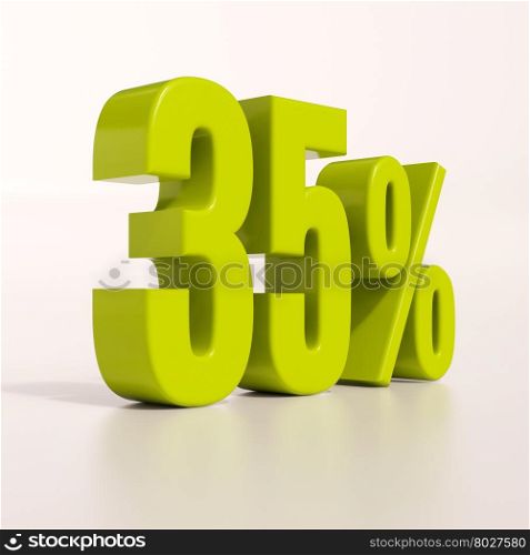 3d render: green 35 percent, percentage discount sign on white, 35%