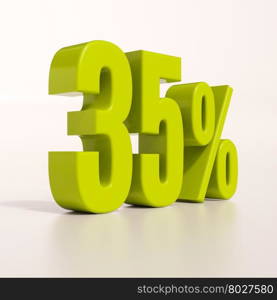 3d render: green 35 percent, percentage discount sign on white, 35%