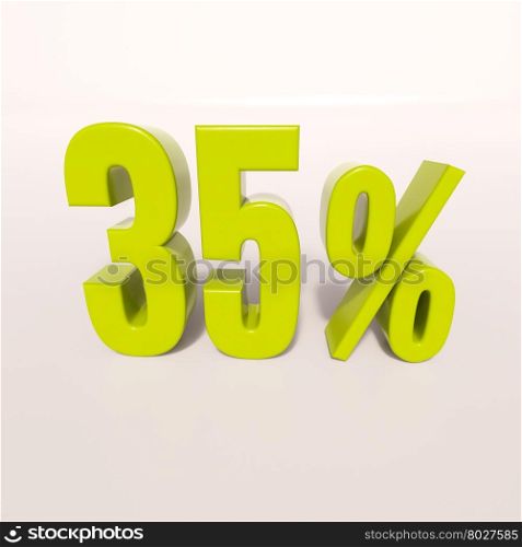 3d render: green 35 percent, percentage discount sign on white, 35%