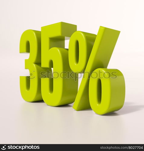 3d render: green 35 percent, percentage discount sign on white, 35%