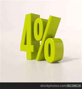 3d render: green 4 percent, percentage discount sign on white, 4%