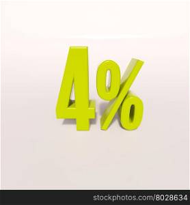 3d render: green 4 percent, percentage discount sign on white, 4%