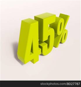 3d render: green 45 percent, percentage discount sign on white, 45%