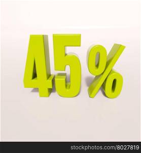 3d render: green 45 percent, percentage discount sign on white, 45%