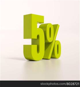 3d render: green 5 percent, percentage discount sign on white, 5%