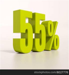 3d render: green 55 percent, percentage discount sign on white, 55%