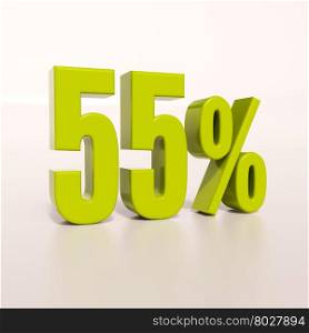 3d render: green 55 percent, percentage discount sign on white, 55%