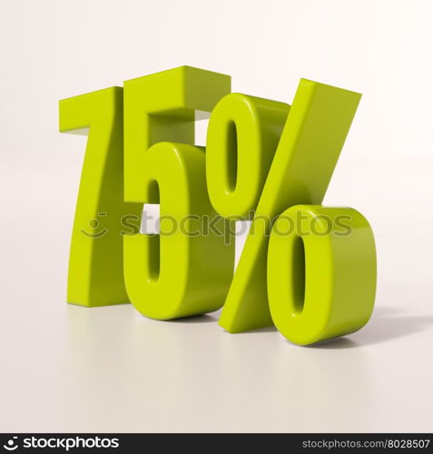 3d render: green 75 percent, percentage discount sign on white, 75%