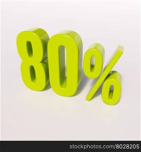 3d render: green 80 percent, percentage discount sign on white, 80%