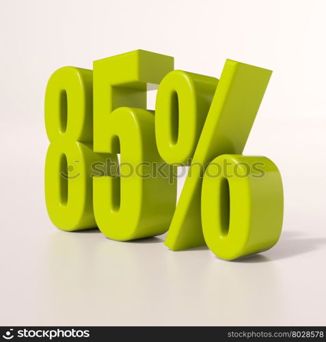 3d render: green 85 percent, percentage discount sign on white, 85%