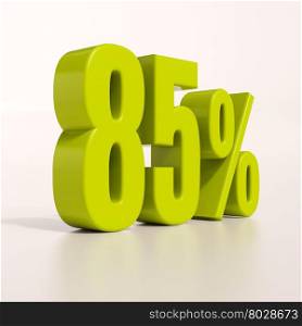 3d render: green 85 percent, percentage discount sign on white, 85%