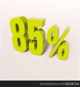 3d render: green 85 percent, percentage discount sign on white, 85%