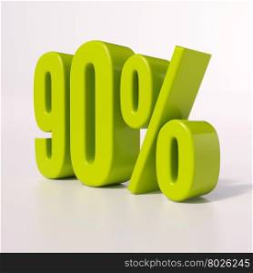 3d render: green 90 percent, percentage discount sign on white, 90%