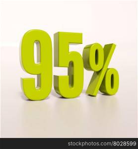 3d render: green 95 percent, percentage discount sign on white, 95%