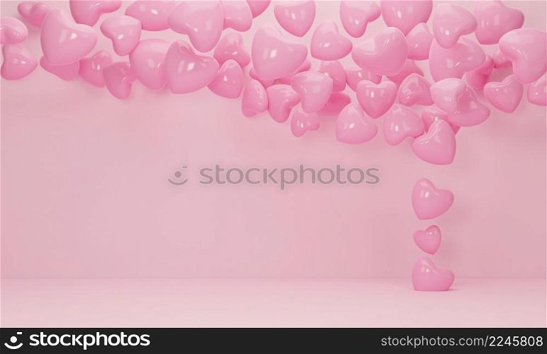3d render. Heart flying on pink pastel color background. Cute love banner or greeting card design for Happy Women&rsquo;s, Mother&rsquo;s, Valentine&rsquo;s Day and Birthday.
