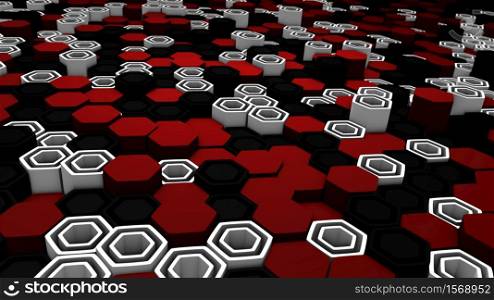 3D render hexagon abstract geometric random waving background