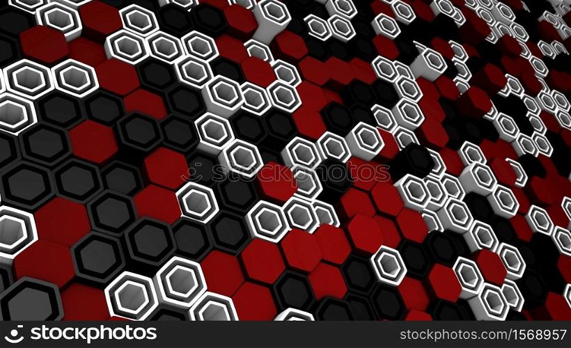 3D render hexagon abstract geometric random waving background