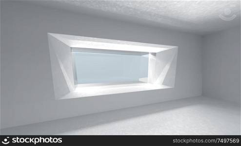 3d Render high key empty space concrete room with bright window .