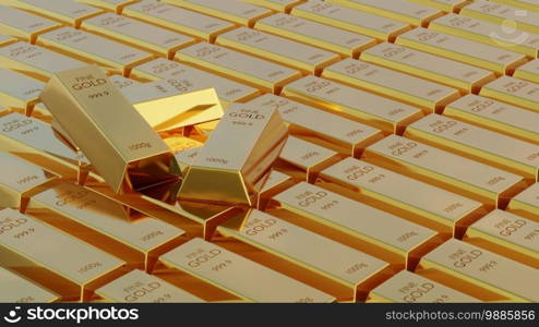 3D render illustration image of gold bars stacks, concept of financial or wealth