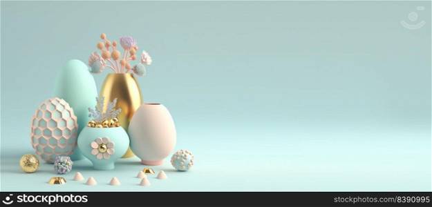 3D Render Illustration of Easter Background Greeting with Copy Space