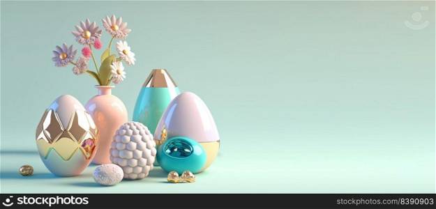3D Render Illustration of Easter Background with Copy Space