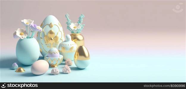 3D Render Illustration of Easter Banner Greeting with Copy Space