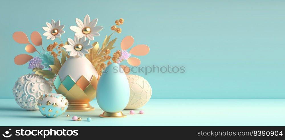 3D Render Illustration of Easter Banner with Copy Space