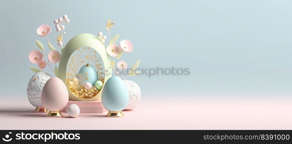 3D Render Illustration of Easter Celebration Background with Copy Space